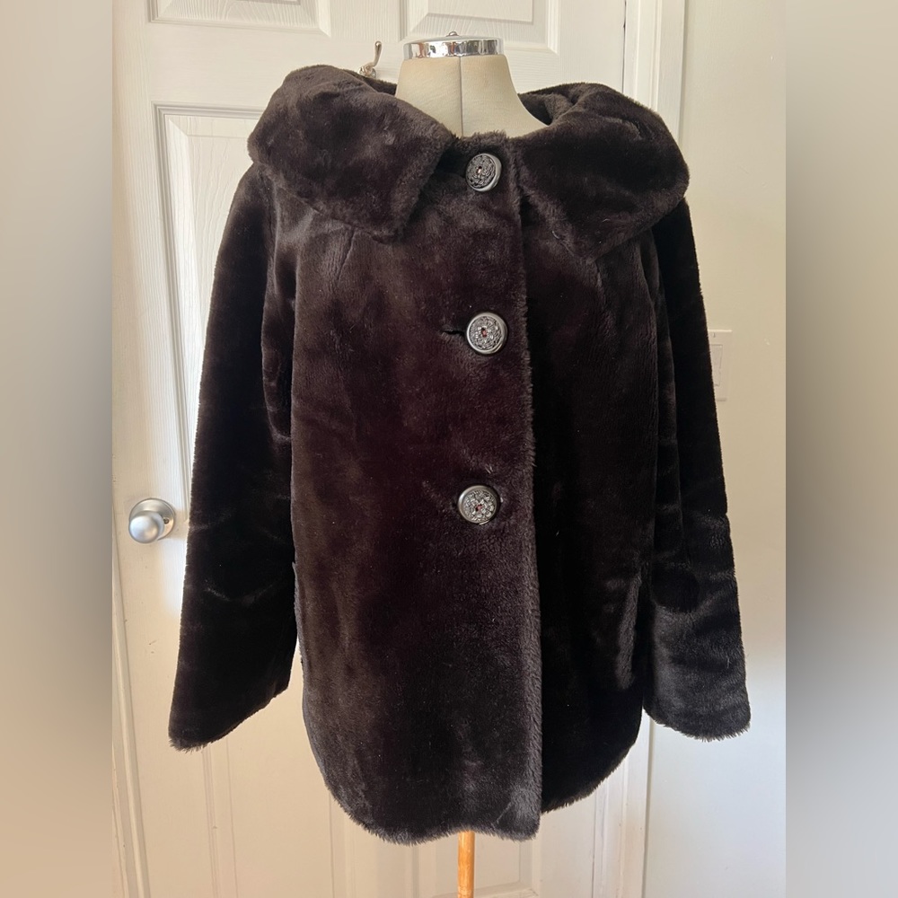 Vintage brown faux fur 1950’s style coat - sz small